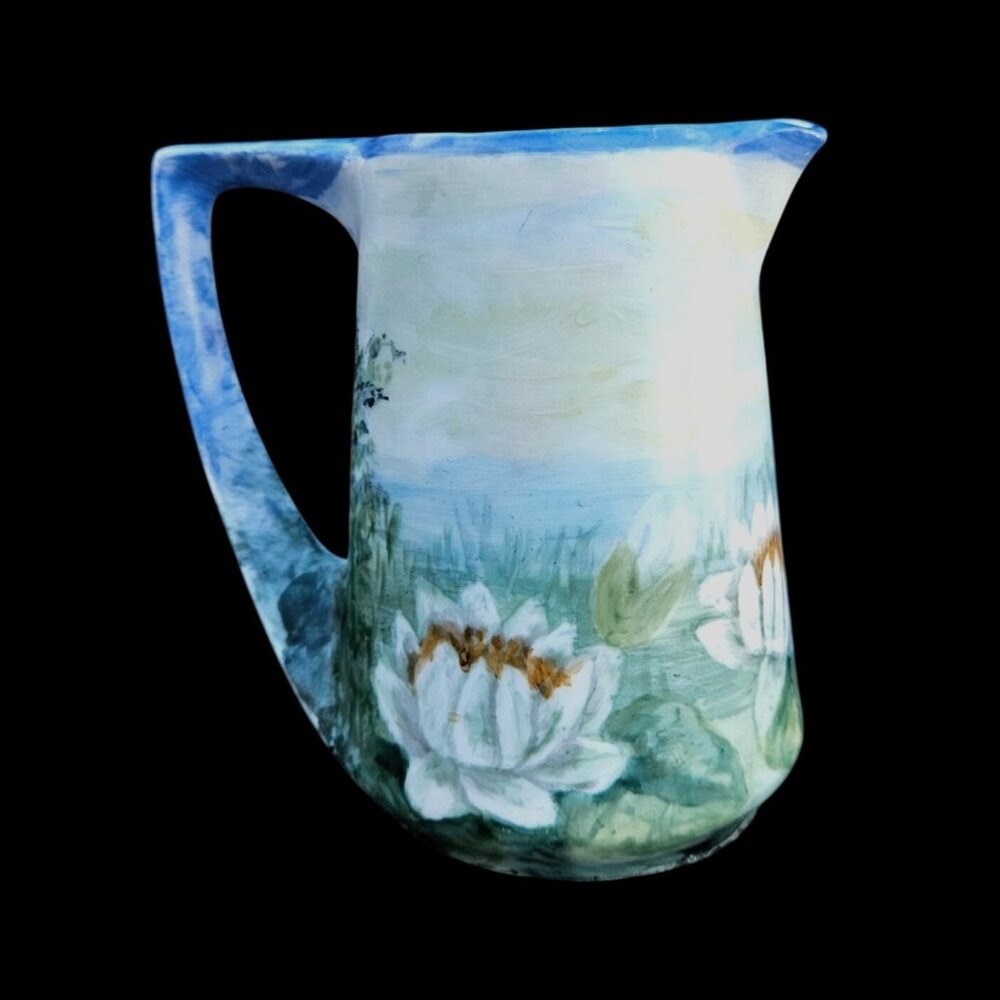 Antique Hand Painted Rosenthal Water Lily Porcelain Creamer Pitcher Art Nouveau